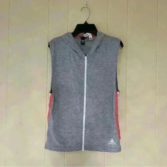 Adidas Women's Sleeveless Hooded Zip Up Vest Gray- Orange size XS Active Running - Picture 1 of 9